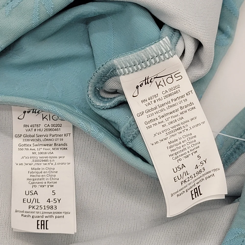 Gottex Kids Swim Set Long Sleeve Rashgaurd Teal Blue Palm Print Size 5 NEW